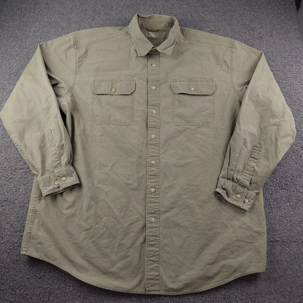 VTG LL Bean Button Up Shirt Mens XLT Tall Utility Khaki Green 100% Cotton